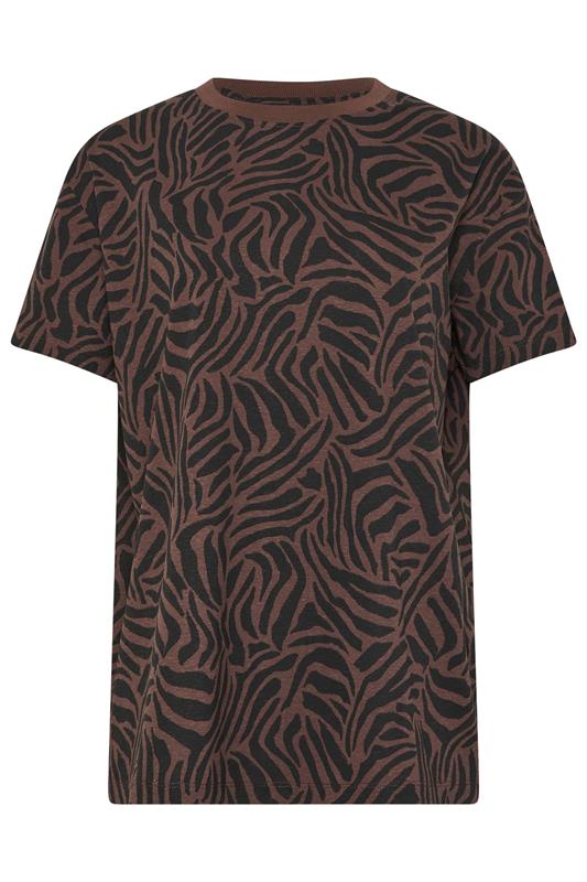 LTS Tall Women's Chocolate Brown Zebra Print Cotton Oversized T-Shirt | Long Tall Sally 5