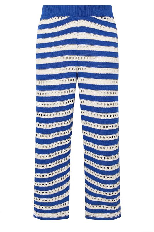 LIMITED COLLECTION Plus Size Blue & White Stripe Crochet Wide Leg Trousers | Yours Clothing 6