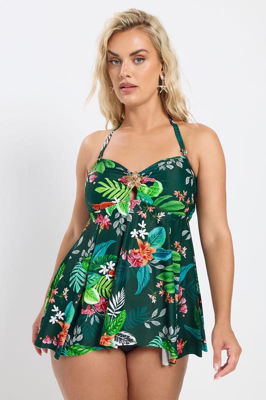 YOURS Plus Size Green Tropical Print Tankini Top | Yours Clothing 5