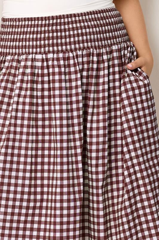 YOURS Plus Size Burgundy Red Gingham Maxi Skirt | Yours Clothing 5