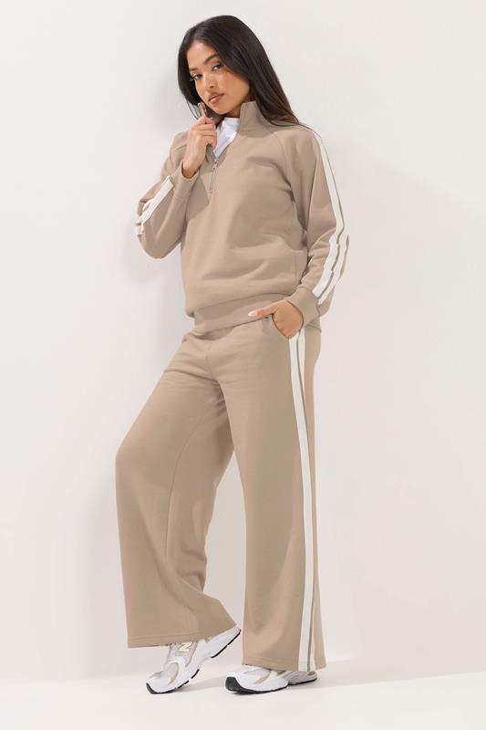 PixieGirl Petite Set Natural Brown Stripe Cotton Sweatshirt & Wide Leg Joggers