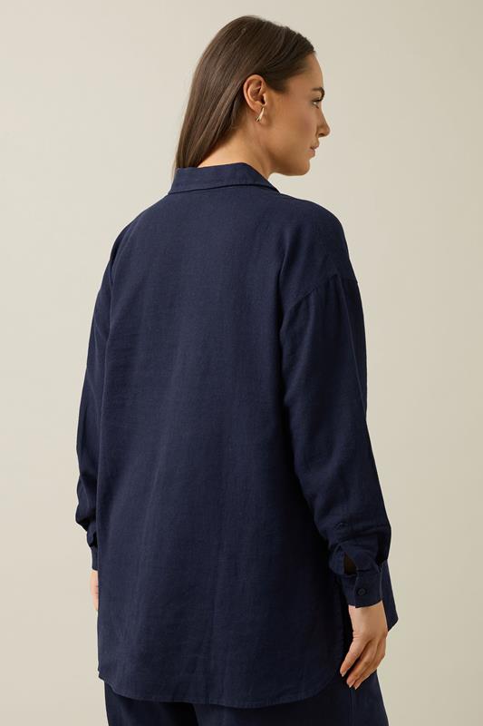 EVANS Plus Size Navy Blue Long Sleeve Premium Linen Shirt | Evans 5