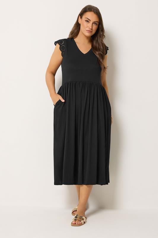 Yours Curve Black Broderie Sleeve Maxi Dress