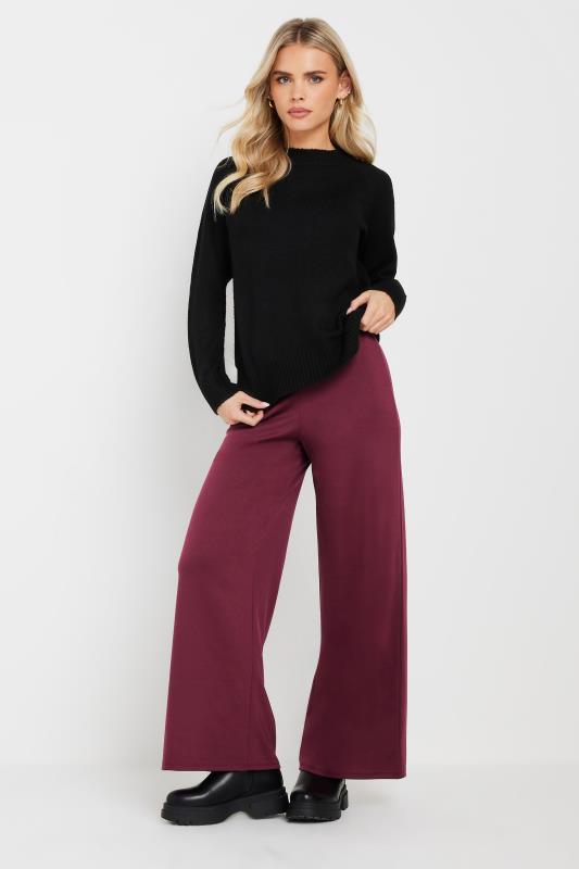 PixieGirl Petite Women's Burgundy Red Tailored Tab Wide Leg Trousers | PixieGirl 1