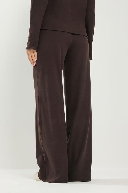 LTS Tall Women's Chocolate Brown Brushed Ribbed Wide Leg Trousers | Long Tall Sally 2