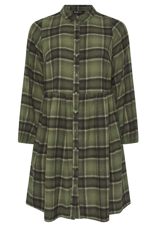 YOURS Plus Size Khaki Green Check Shirt Dress | Yours Clothing 6