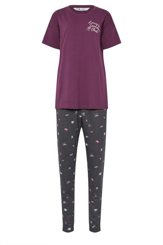LTS Tall Woman's Burgundy Red 'Sunday Club' Slogan Cotton Pyjama Set | Long Tall Sally 6