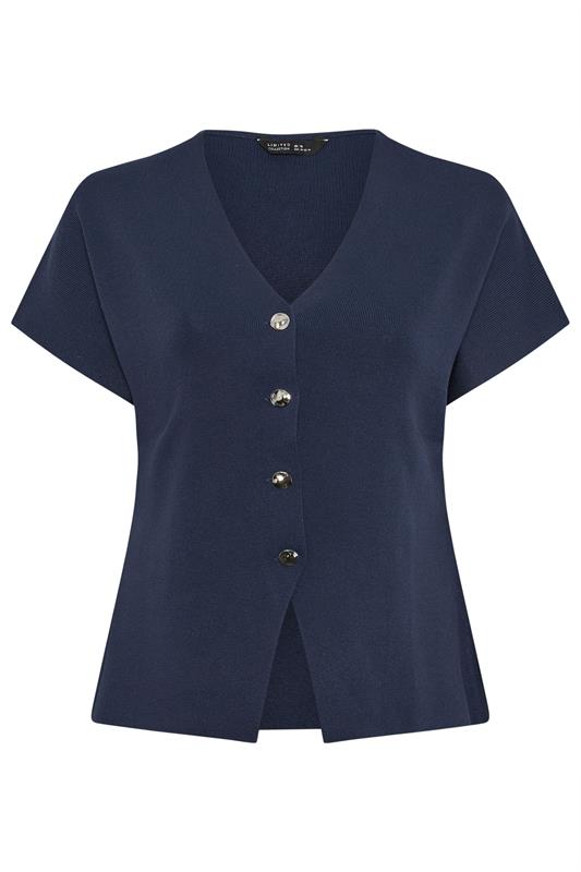 LIMITED COLLECTION Plus Size Navy Blue Short Sleeve Knitted Top | Yours Clothing 5
