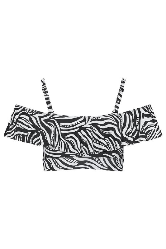 YOURS Plus Size Black Abstract Frill Bardot Bikini Top | Yours Clothing 10