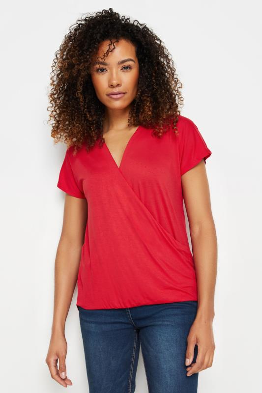 M&Co Red Wrap Front Short Sleeve Top | M&Co 1
