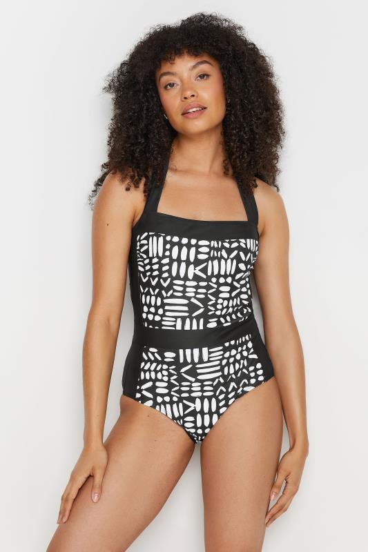 M&Co Black & White Aztec Print Halter Neck Swimsuit | M&Co 2