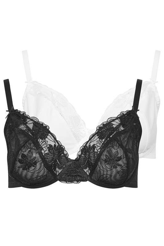 YOURSET 2 PACK Curve Black & White Embroidered Non Padded Underwired Bras