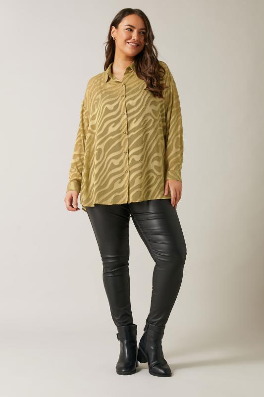 EVANS Plus Size Green Zebra Burnout Shirt | Yours Clothing 2