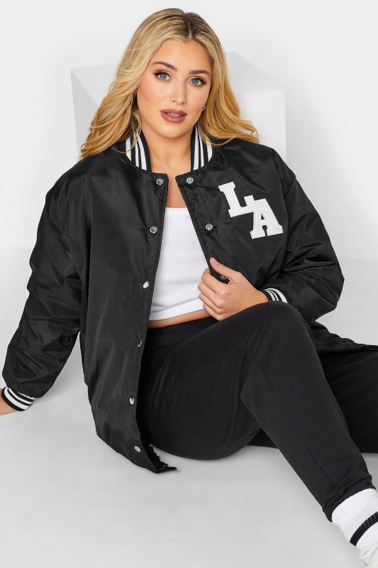 LIMITED COLLECTION Plus Size Black 'LA' Bomber Jacket | Yours Clothing 4