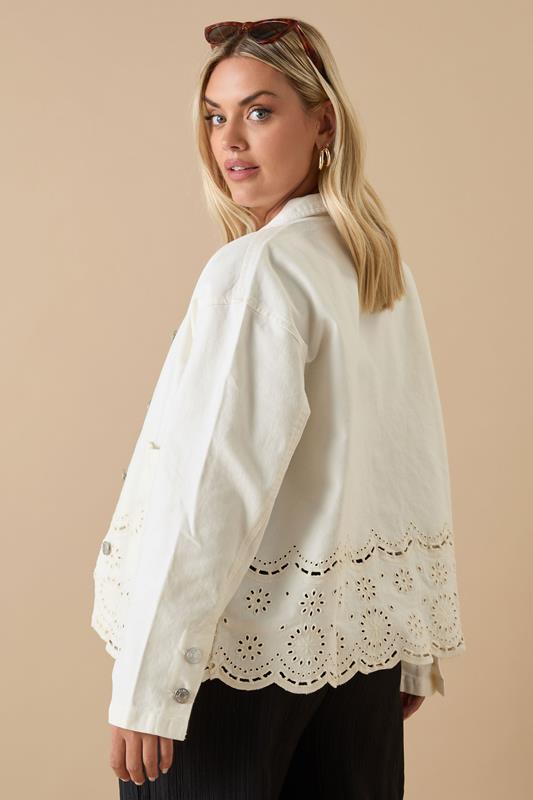 YOURS Plus Size Ivory White Broderie Anglaise Twill Shacket | Yours Clothing 2