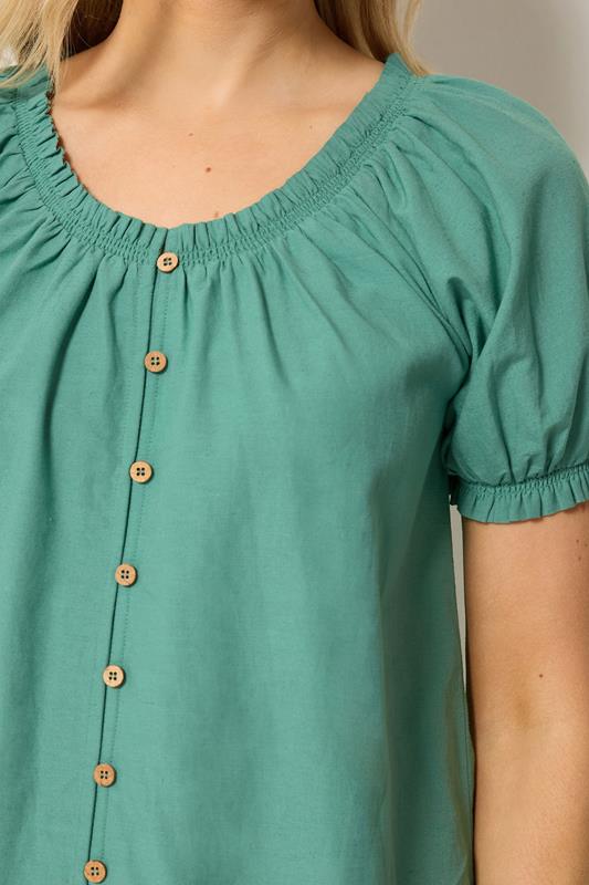 LTS Tall Women's Teal Green Linen Button Blouse | Long Tall Sally 4