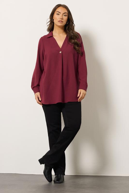 EVANS Plus Size Red Button Detail Pleat Front Blouse | Evans 1