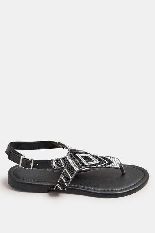 LTS Black Beaded Ankle Strap Sandals In Standard Fit | Long Tall Sally 2