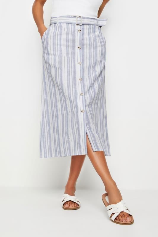 Women's  M&Co Blue & White Striped Belted Skirt