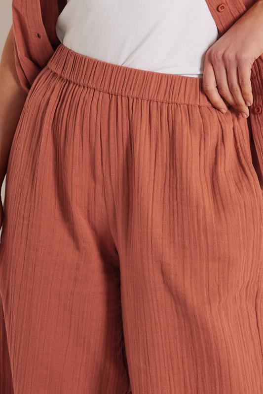LTS Tall Rust Orange Cotton Cheescloth Wide Leg Trousers | Long Tall Sally 6