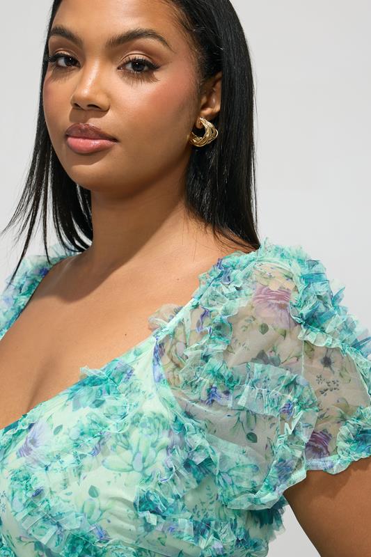YOURS LONDON Plus Size Mint Green Floral Ruffle Maxi Dress | Yours Clothing 4
