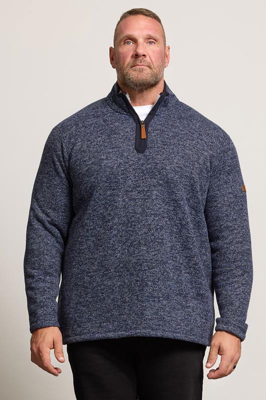 BadRhino Big & Tall Navy Blue Sherpa Lined Quarter Zip Jumper