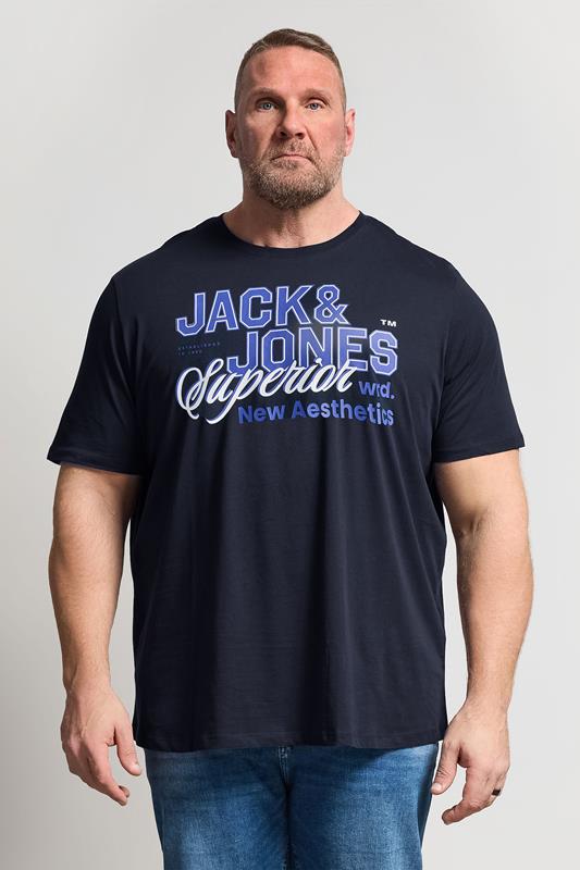 JACK & JONES Big & Tall Navy Blue Graphic T-Shirt | BadRhino 1