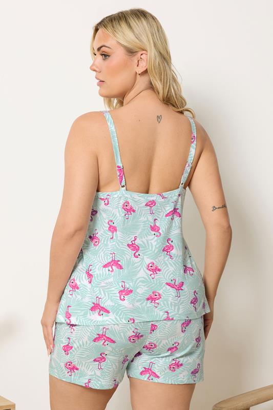YOURS Plus Size Green Flamingo Print Pyjama Set | Yours Clothing 2