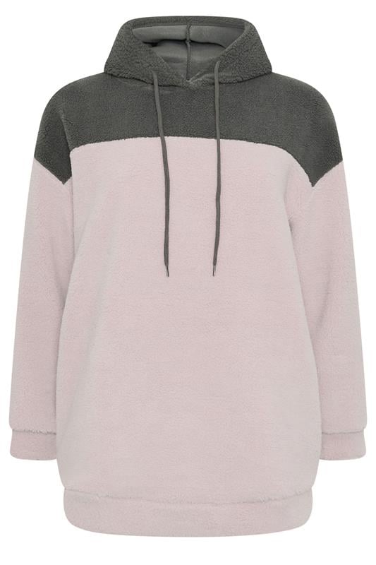 YOURS Plus Size Grey & Purple Colourblock Teddy Fleece Hoodie | Yours Clothing  5