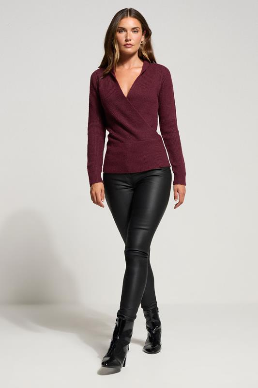 LTS Tall Burgundy Red Knitted Wrap Jumper | Long Tall Sally 1