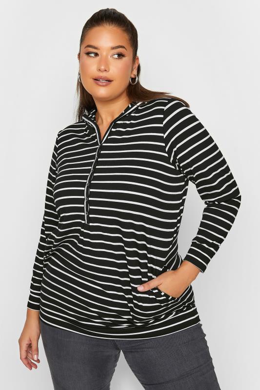 Plus Size Black Stripe Hoodie | Yours Clothing 1