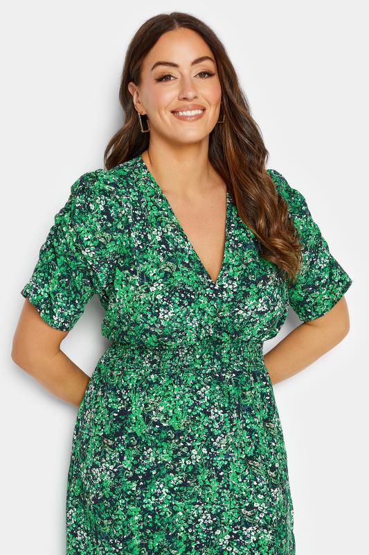 M&Co Green Floral Print Shirred Waist Midi Dress | M&Co 4