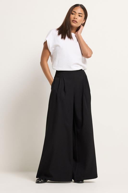 PixieGirl Petite Black Pleat Front Palazzo Trousers