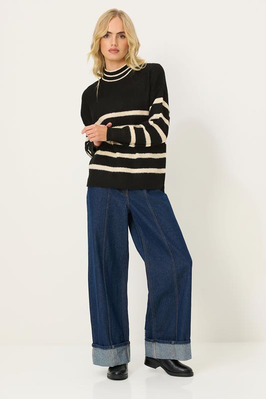 PixieGirl Petite Women's Black Stripe High Neck Knitted Jumper | PixieGirl 1