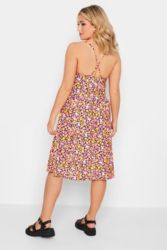 YOURS Plus Size Pink Floral Print Ring Front Midi Dress | Yours Clothing 3