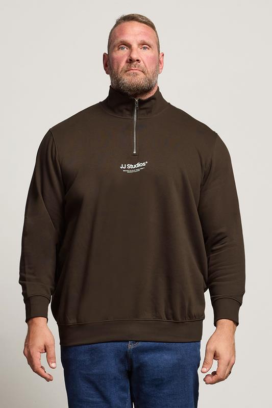  Jack & Jones Big & Tall Brown JJ Studio Quarter Zip Sweatshirt