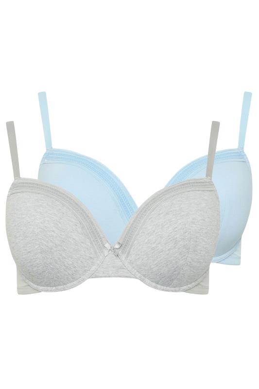YOURSET 2 PACK Curve Grey Marl & Blue Lace Trim Padded Bra