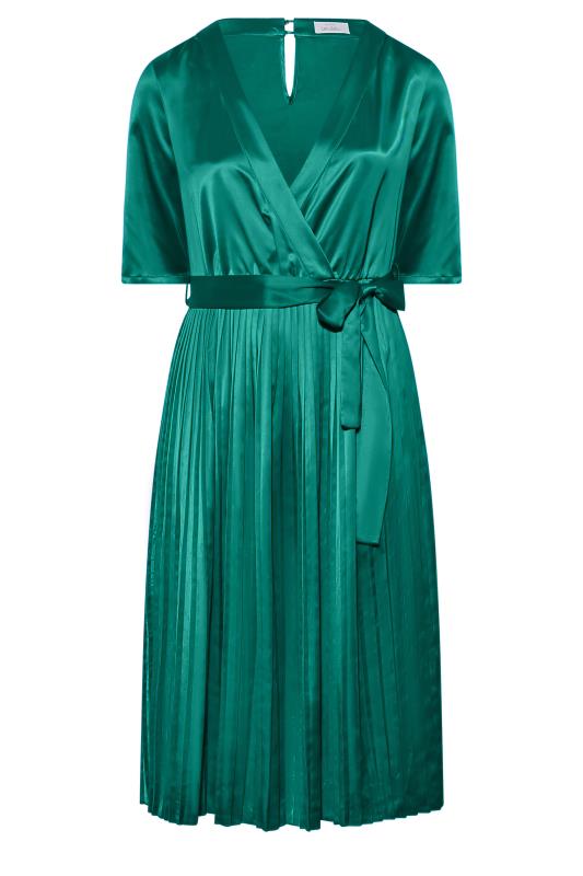 YOURS LONDON Plus Size Green Satin Pleated Wrap Dress | Yours Clothing 6