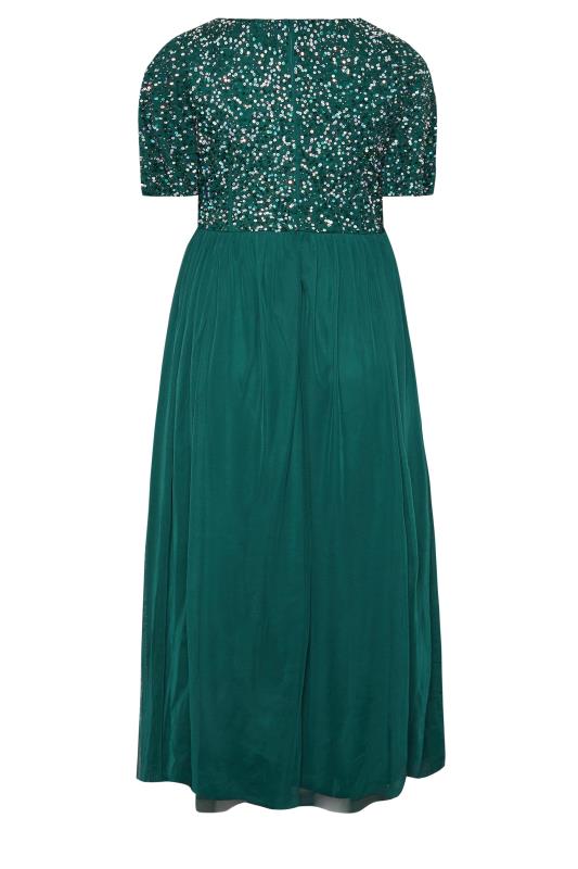LUXE Plus Size Forest Green Sequin Hand Embellished Maxi Dress | Yours Clothing 7