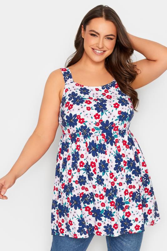 YOURS Plus Size White Floral Bow Back Vest Top | Yours Clothing 1
