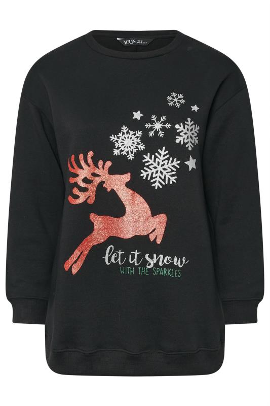 YOURS Plus Size Black 'Let It Snow' Reindeer Print Sweatshirt | Yours Clothing  5