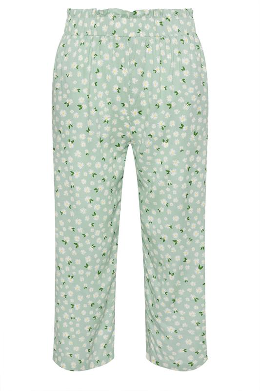 PixieGirl Petite Women's Sage Green Floral Cropped Trousers | PixieGirl 5