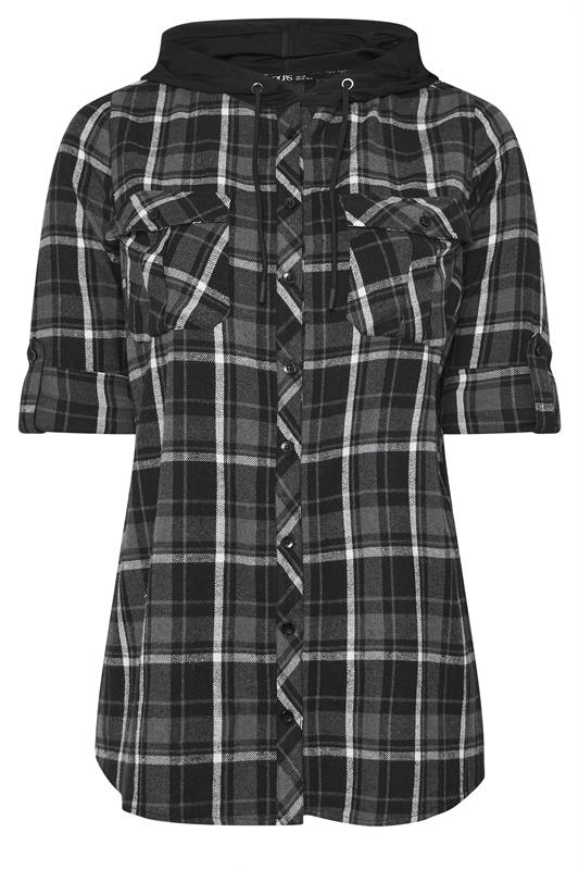 YOURS Plus Size Grey Hooded Check Shirt | Yours Clothing 5