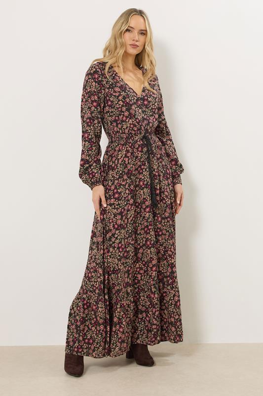 LTS Tall Black Floral Button Maxi Dress | Long Tall Sally 1
