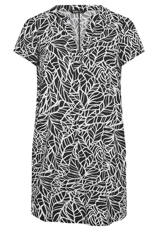 YOURS Plus Size Black Abstract Leaf Pleat Front Dress | Yours Clothing 5