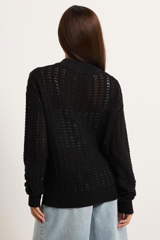 PixieGirl Petite Women's Black Crochet Bomber Cardigan | PixieGirl 2