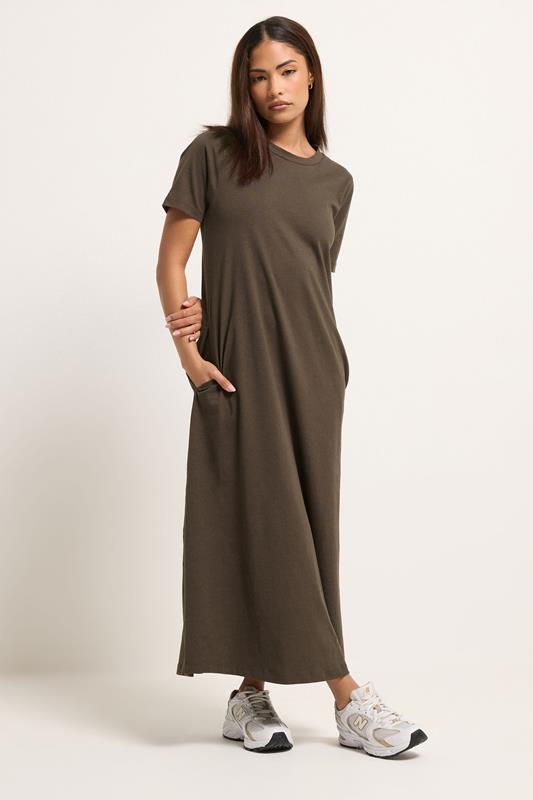 PixieGirl Petite Women's Chocolate Brown Cotton T-Shirt Maxi Dress | PixieGirl 1
