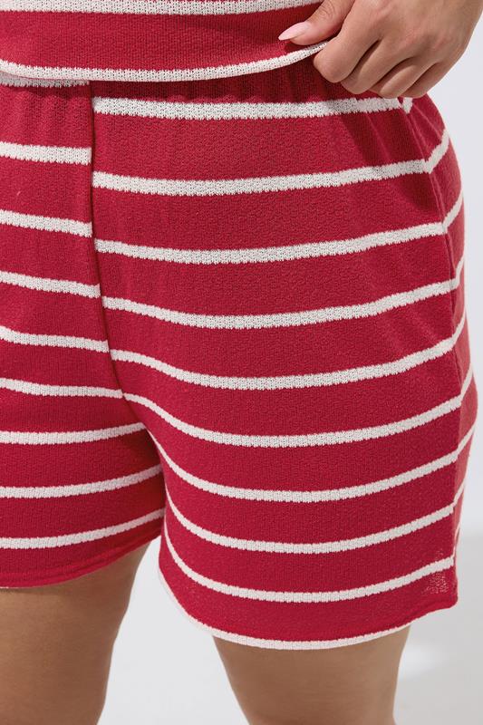 LIMITED COLLECTION Plus Size Red Crochet Stripe Shorts | Yours Clothing 5