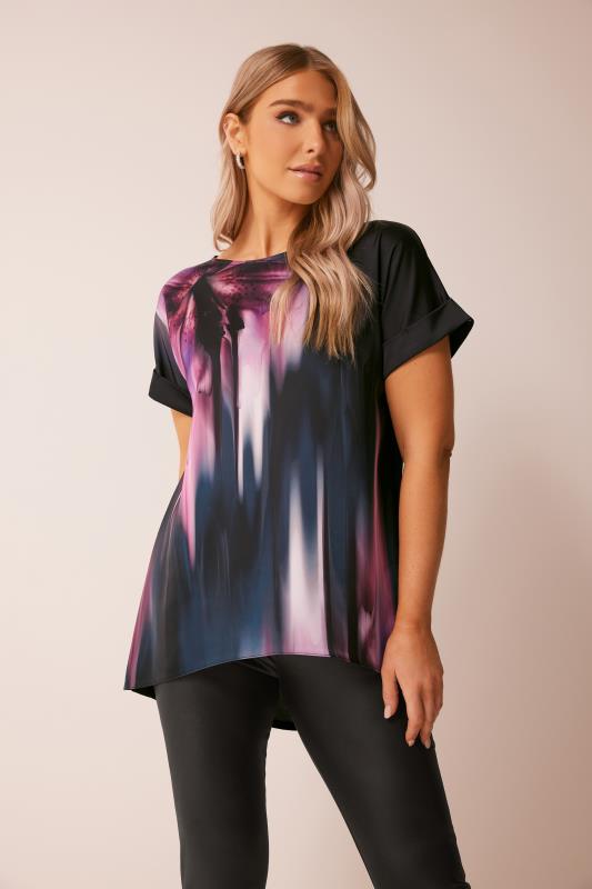 M&Co Black Abstract Floral Print Front T-Shirt | M&Co 1