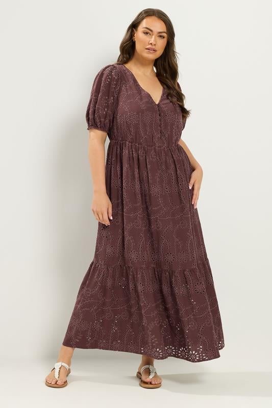 YOURS Curve Chocolate Brown Broderie Anglaise Tea Dress